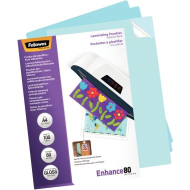 Fellowes - Boite de 100 pochettes à plastifier format 21,6x30,3 cm pour document A4 ,épaisseur 80 microns par face, dos adhésif - 5302202