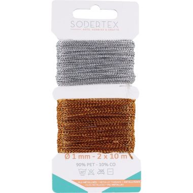 Lot de 2 bobines de 10 m de fil pailleté, coloris or et argent