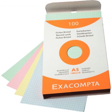 Boîte de 100 fiches bristol quadrilléss 5X5 format 14,8 x 21cm  Ass