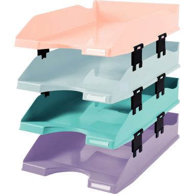 Exacompta - Lot de 4 corbeilles à courrier assorties pastel - 113296SETD