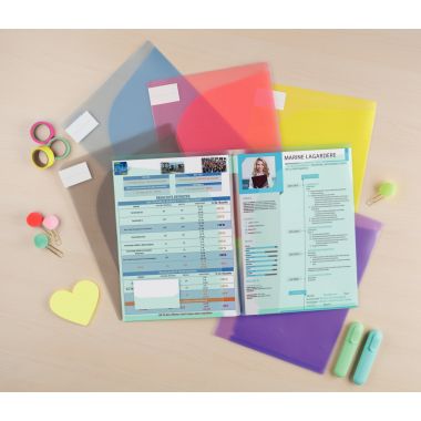 Paquet de 12 chemises double poche en polypropylène 20/100ème, coloris assortis