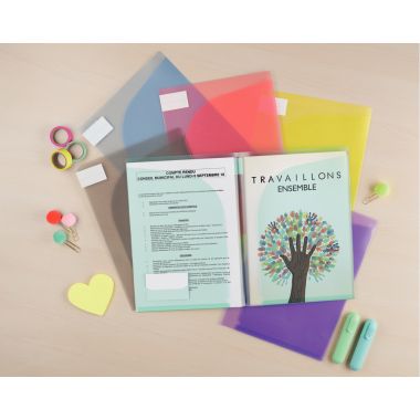 Paquet de 12 chemises double poche en polypropylène 20/100ème, coloris assortis