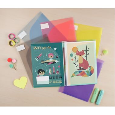 Paquet de 12 chemises double poche en polypropylène 20/100ème, coloris assortis