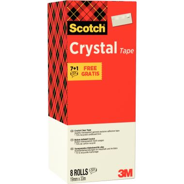 Tour de 8 rouleaux adhésifs transparents Cristal 19mmx33m