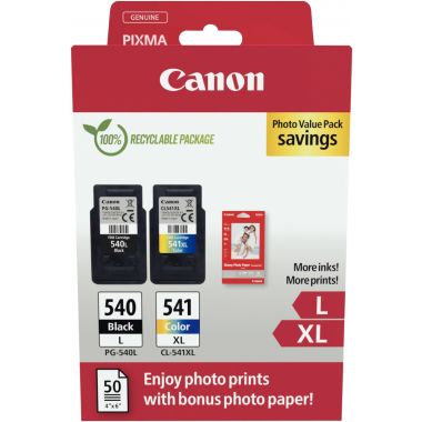 Canon 540L / 541XL pack de 2 cartouches jet d'encre noire & couleurs haute capacité authentique (PG540BK L / CL541CMJ XL)