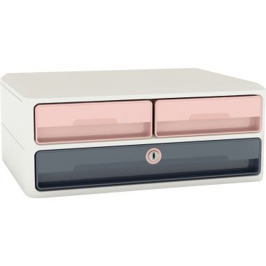 Module 3 tiroirs MOOVUP gris/rose poudré