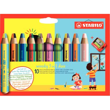 Étui de 10 crayons Woody Duo + 1 taille-crayon
