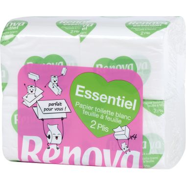Renova - Carton de 40 paquets de 180 feuilles papier hygiénique feuille à feuille 2 plis - 200090096