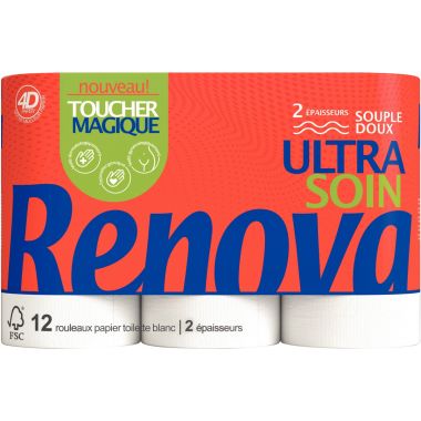 Renova - Lot de 12 rouleaux papier hygiénique Magic 2 plis - 200102419