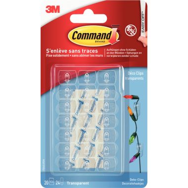 Blister de 20 clips adhésifs transparents légers
