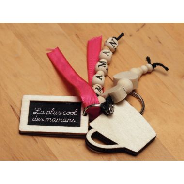 Kit de 3 porte-clés en bois pour Maman