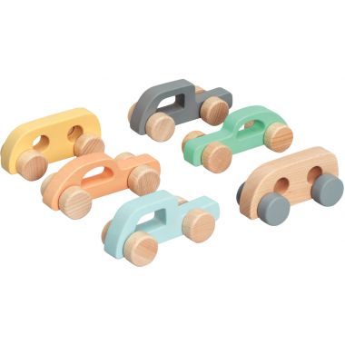 Lot de 6 voiturettes en bois pastel
