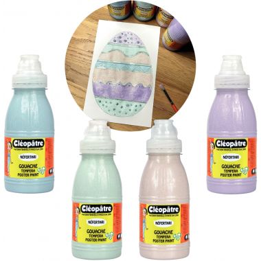 Carton de 4 Flacons 500 ml de peinture pailletée, coloris pastel assortis