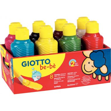 Carton de 8 Flacons 250ml de gouache GIOTTO be-bè, coloris assortis
