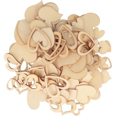 Lot de 129 cœurs en bois brut