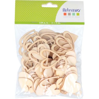 Lot de 129 cœurs en bois brut