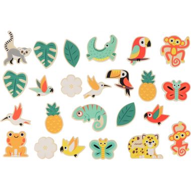 Boite de 24 magnets tropicaux en bois