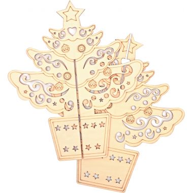 Lot de 10 sapins de Noël 3D en bois, 2 modèles assortis