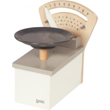 Balance d'épicier en bois blanc