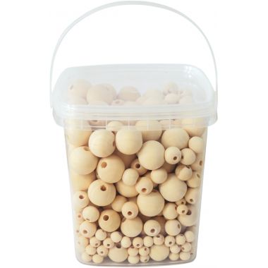 Seau de 600 perles bois brut 4 tailles