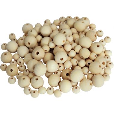 Seau de 600 perles bois brut 4 tailles
