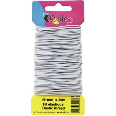Carte de 25 mètres de fil élastique blanc 1 mm