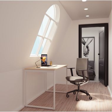 Bureau modulable plateau chêne/piètement blanc