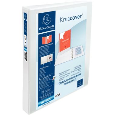 Classeur personnalisable KREACOVER format A4+, 4 anneaux diamètre 30 mm, blanc