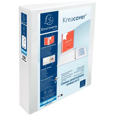 Classeur personnalisable KREACOVER format A4+, 4 anneaux diamètre 40 mm, blanc