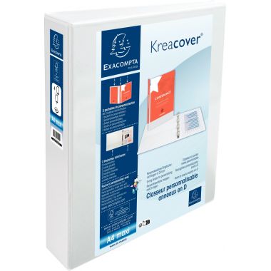 Classeur personnalisable KREACOVER format A4+, 4 anneaux diamètre 50 mm, blanc