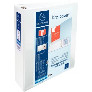 Classeur personnalisable KREACOVER format A4+, 4 anneaux diamètre 60 mm, blanc