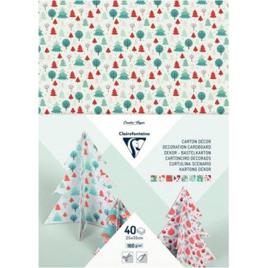 Paquet de 40 feuilles carton décoration assorties format 25 x 35 cm thème Noël