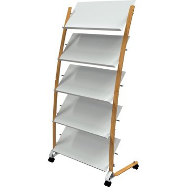 Présentoir mobile 15 compartiments blanc et bois