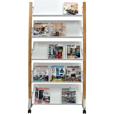 Présentoir mobile 15 compartiments blanc et bois