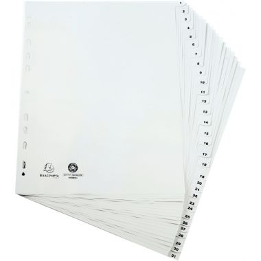 Jeu de 31 intercalaires numériques en polypropylène gris recyclé, format A4+