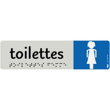 Plaque aluminium de signalisation avec texte en braille Toilettes Femmes format 170 x 45 mm