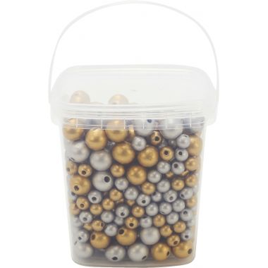 Seau de 600 perles en bois coloris Or et argent
