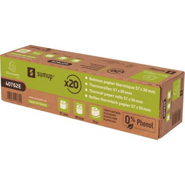 Paquet de 20 bobines thermiques format  57mm x 30mm x 9m pour Sumup
