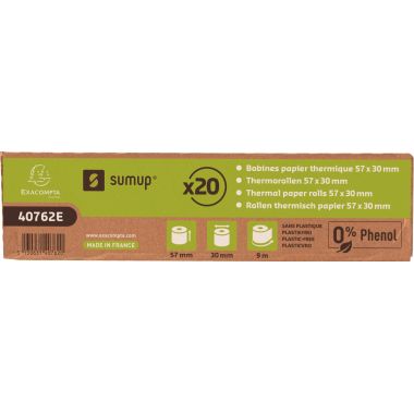 Paquet de 20 bobines thermiques format  57mm x 30mm x 9m pour Sumup
