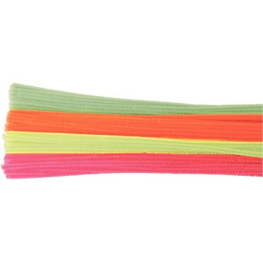 Sac de 100 chenilles diamètre 6mm longueur 30 cm Fluo assortis -  2182