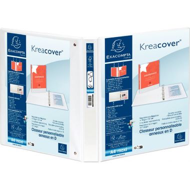 Classeur personnalisable KREACOVER format A4+, 4 anneaux diamètre 30 mm, blanc