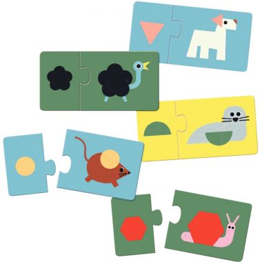 Boite de 12 puzzles duo, formes et animaux