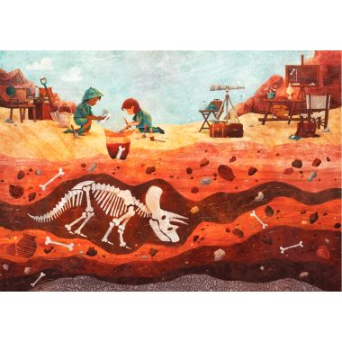 Puzzle en bois d'environ 50 pièces, la fouille des dinosaures