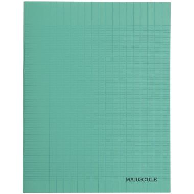 Piqûre 48 pages MAJUSCULE, format 24x32 cm, seyès 80g, couverture polypropylène vert