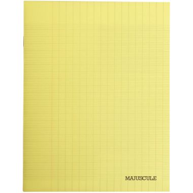 Piqûre 48 pages MAJUSCULE, format 24x32 cm, seyès 80g, couverture polypropylène jaune