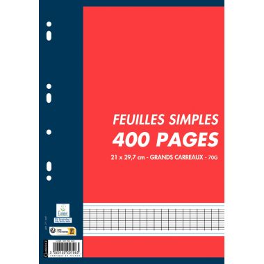 Sachet de 200 feuillets mobiles, format A4, seyès, papier 70g, blanc