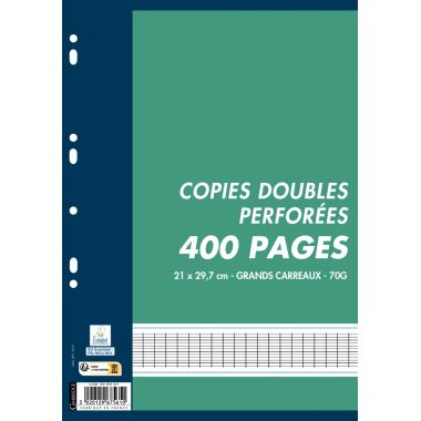 Sachet de 100 copies doubles perforées, format A4, seyès, papier 70g, blanc