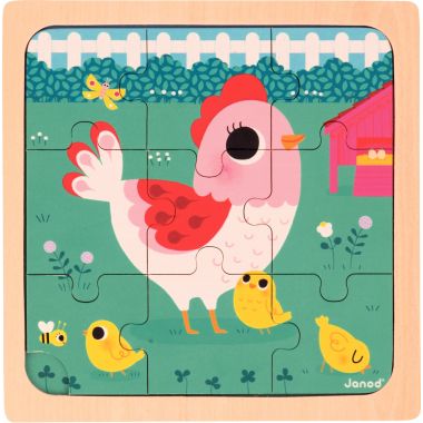 Boite de 3 puzzles à cadre en bois 9 pièces, joyeux animaux