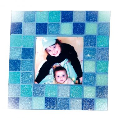 Seau de 1 litre de mosaïques 2x2 cm en pâte de verre panaché bleu