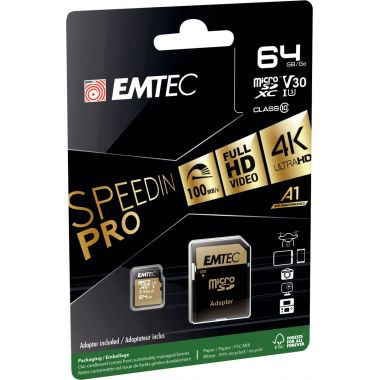 Carte mémoire micro SD Emtec UHS I U3 V30 Speedin Pro XC 64 GO